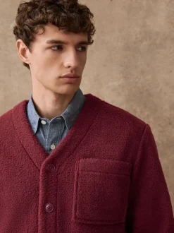Rust Brown Wool Look Fleece Cardigan