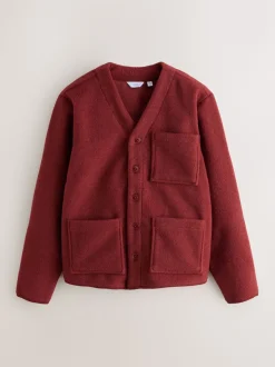 Rust Brown Wool Look Fleece Cardigan