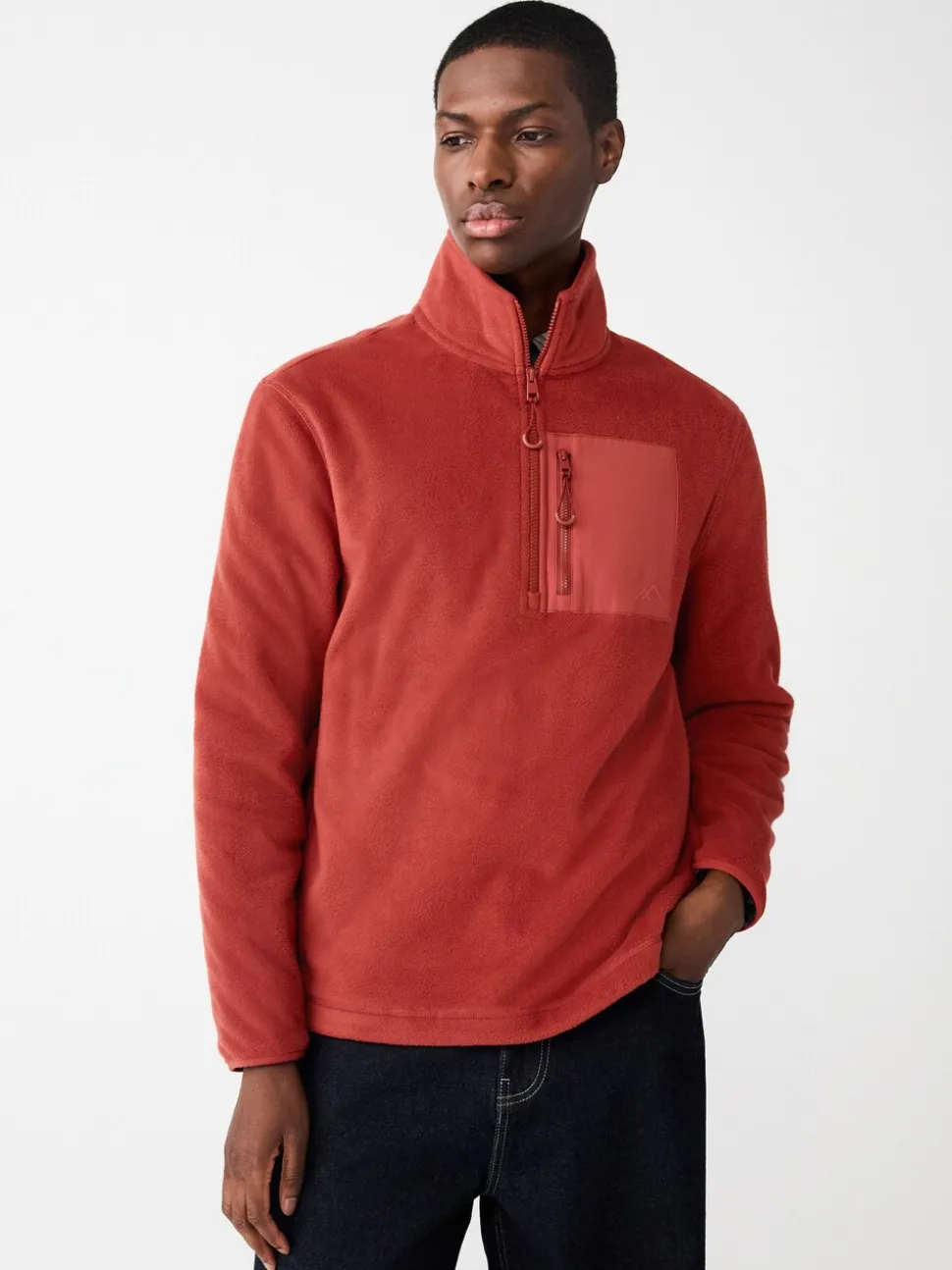Rust Brown Zip Neck Utility Style Polar Fleece