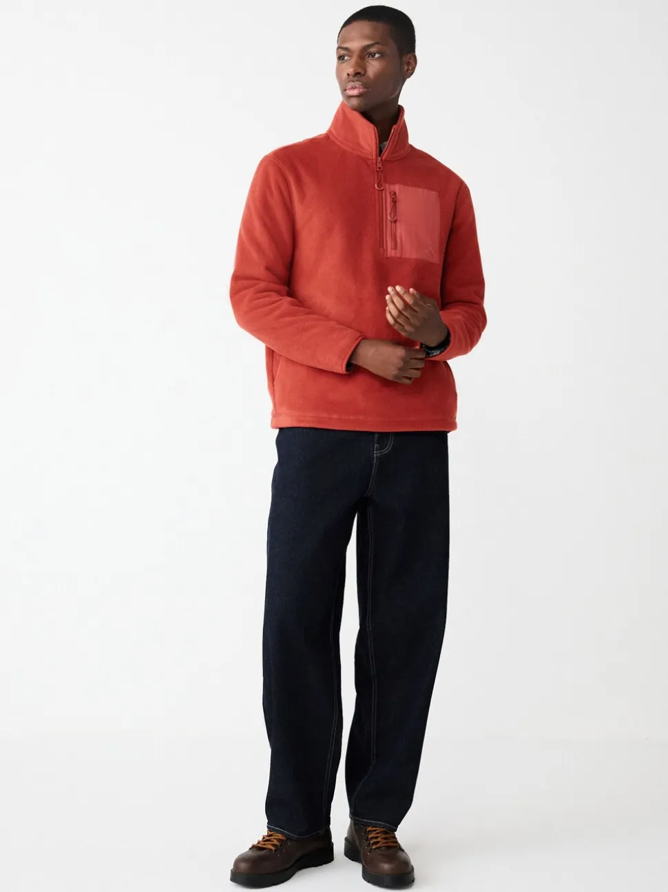 Rust Brown Zip Neck Utility Style Polar Fleece