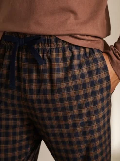 Rust Orange/Navy Blue Check Motionflex Cosy Long Sleeve Cuffed Pyjamas