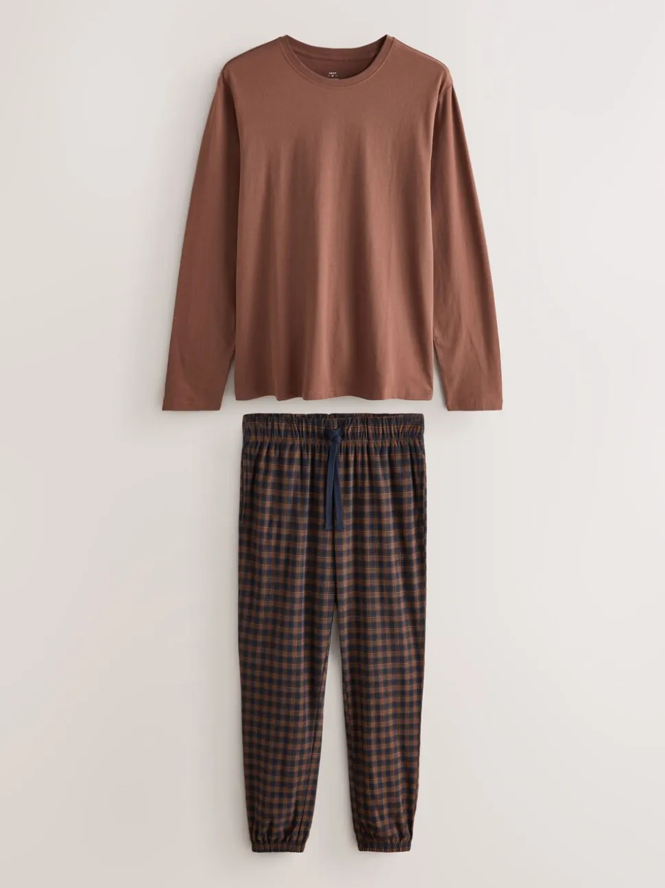 Rust Orange/Navy Blue Check Motionflex Cosy Long Sleeve Cuffed Pyjamas
