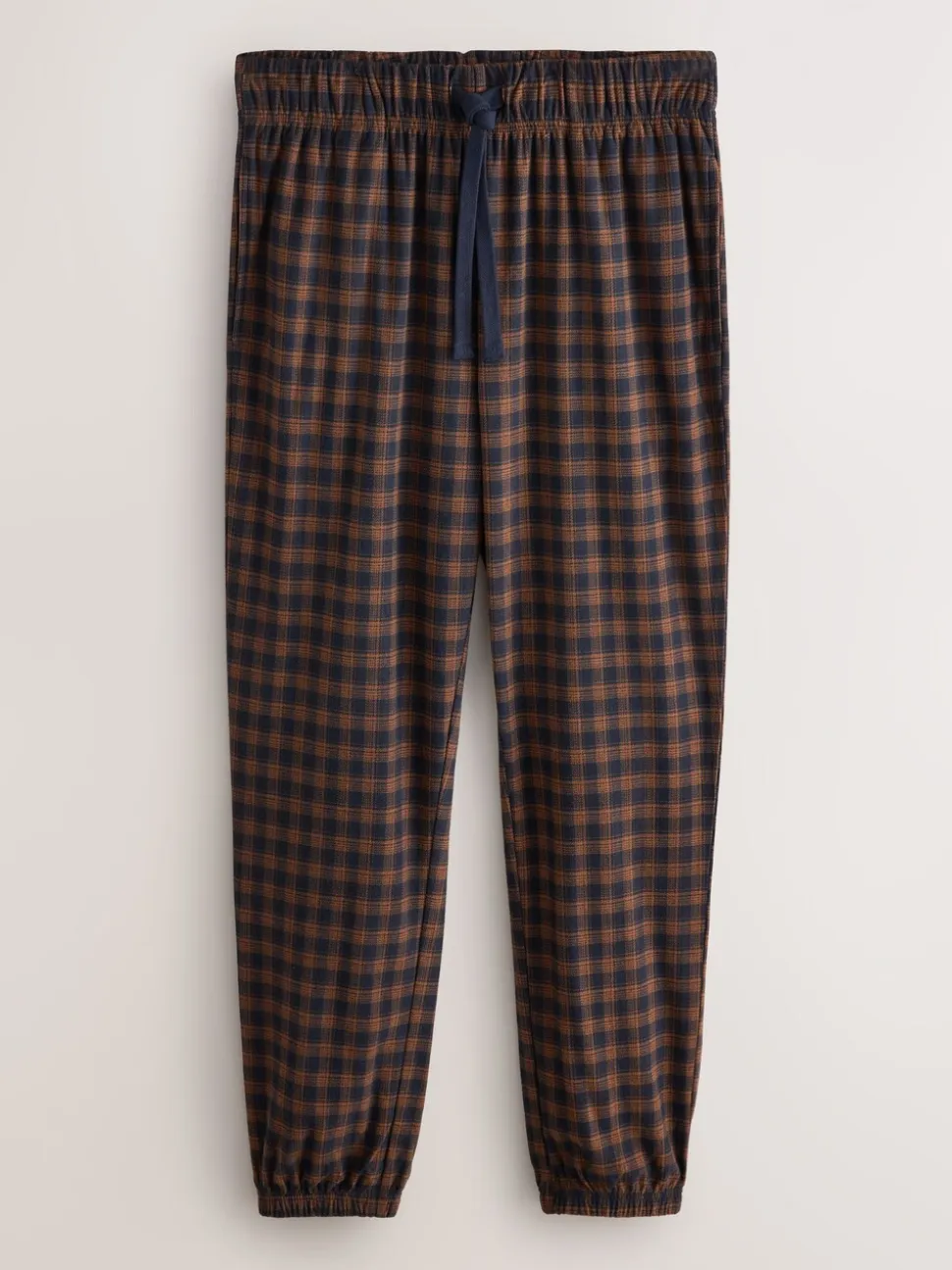 Rust Orange/Navy Blue Check Motionflex Cosy Long Sleeve Cuffed Pyjamas