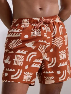 Rust Red Printed Swim Shorts