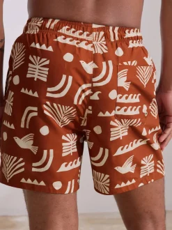 Rust Red Printed Swim Shorts