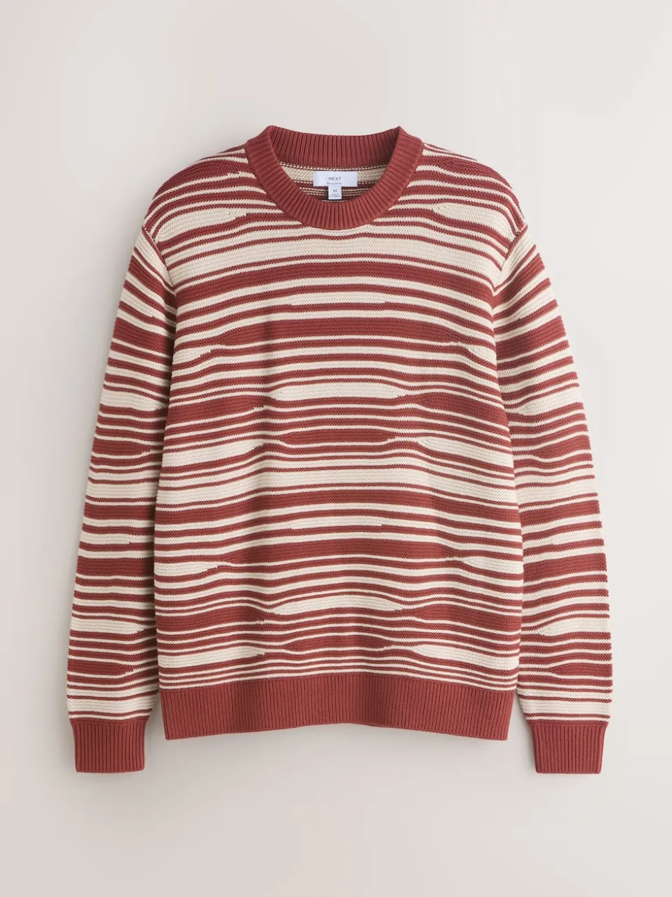 Rust Red Regular Fit Wave Stripe Design Crew Neck Jumper