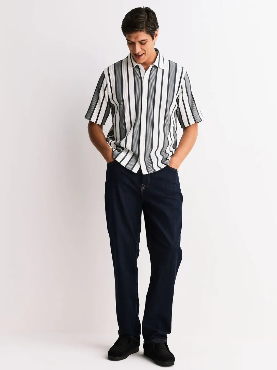 Sage Green/ Ecru Textured Stripe Jersey Shirt