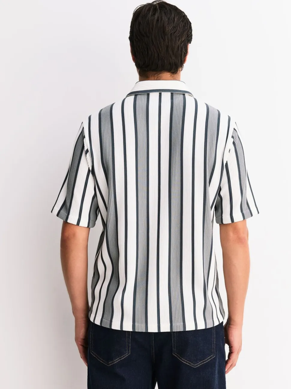 Sage Green/ Ecru Textured Stripe Jersey Shirt
