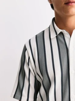 Sage Green/ Ecru Textured Stripe Jersey Shirt
