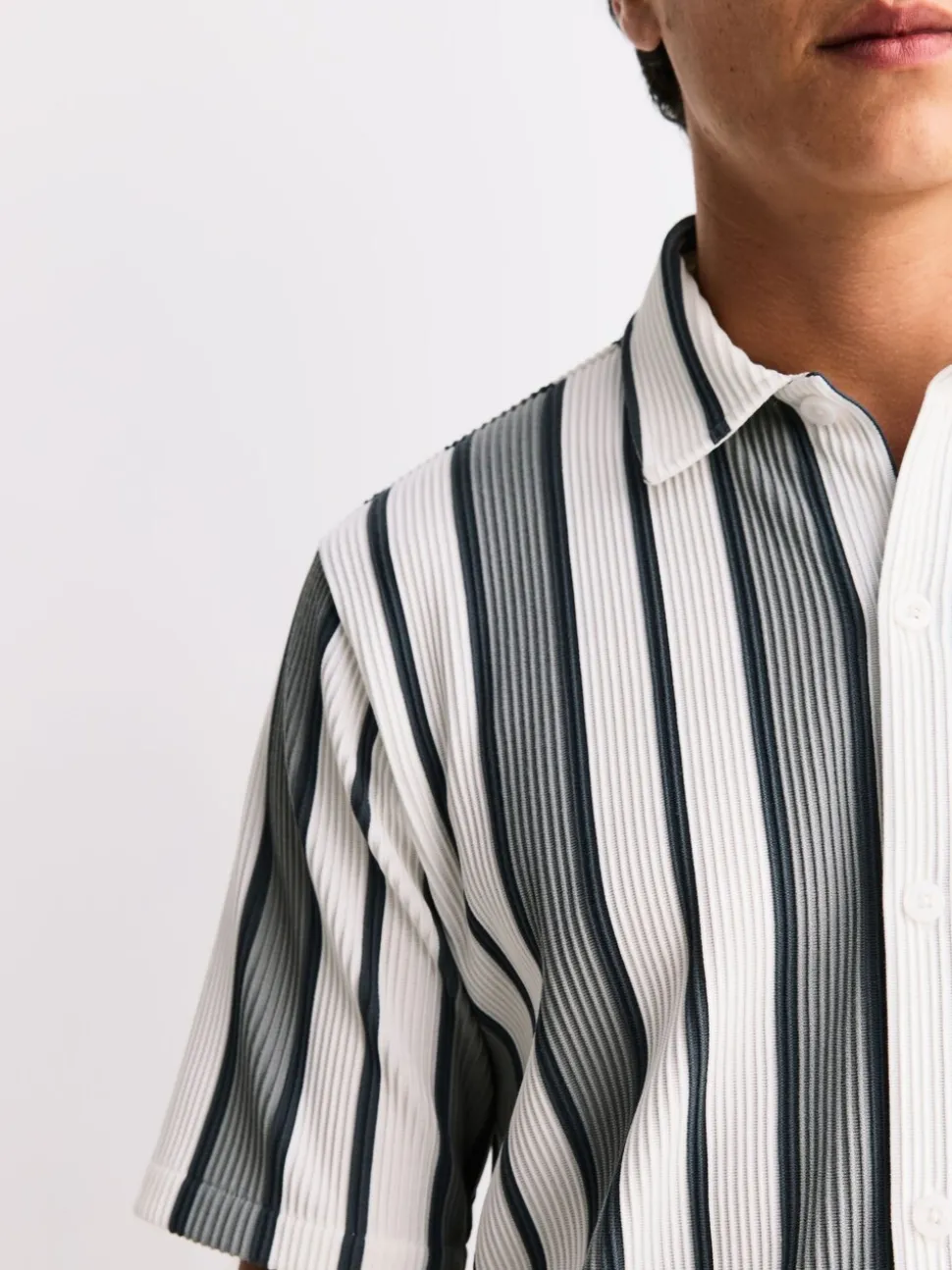 Sage Green/ Ecru Textured Stripe Jersey Shirt