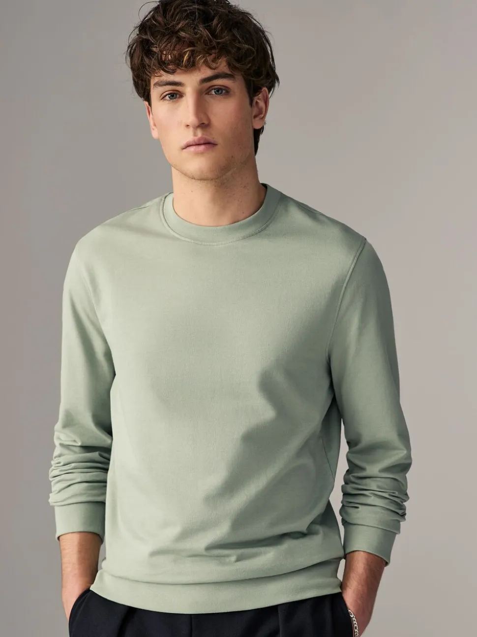 Sage Green Lightweight Crew Neck Sweatshirt