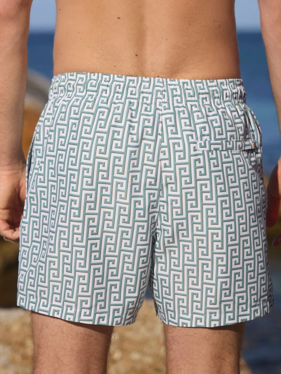 Sage Green Monogram Printed Swim Shorts