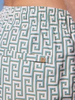 Sage Green Monogram Printed Swim Shorts