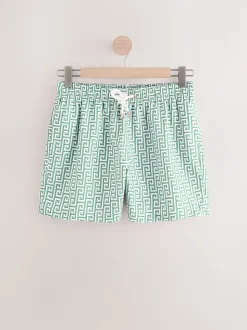 Sage Green Monogram Printed Swim Shorts