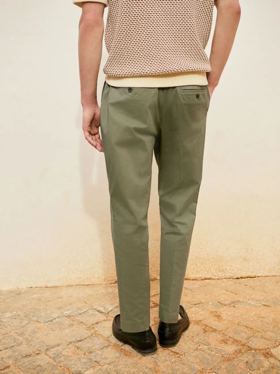 Sage Green N.Premium Regular Tapered Fit Smart Cotton Chinos with Elasticated Back and Stretch