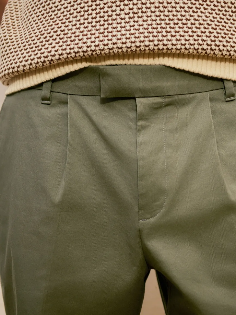Sage Green N.Premium Regular Tapered Fit Smart Cotton Chinos with Elasticated Back and Stretch