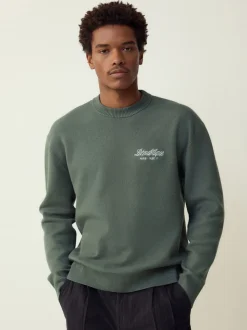 Sage Green N.Premium Relaxed Fit Mid Weight Floral Graphic Crew Neck Jumper