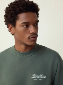 Sage Green N.Premium Relaxed Fit Mid Weight Floral Graphic Crew Neck Jumper