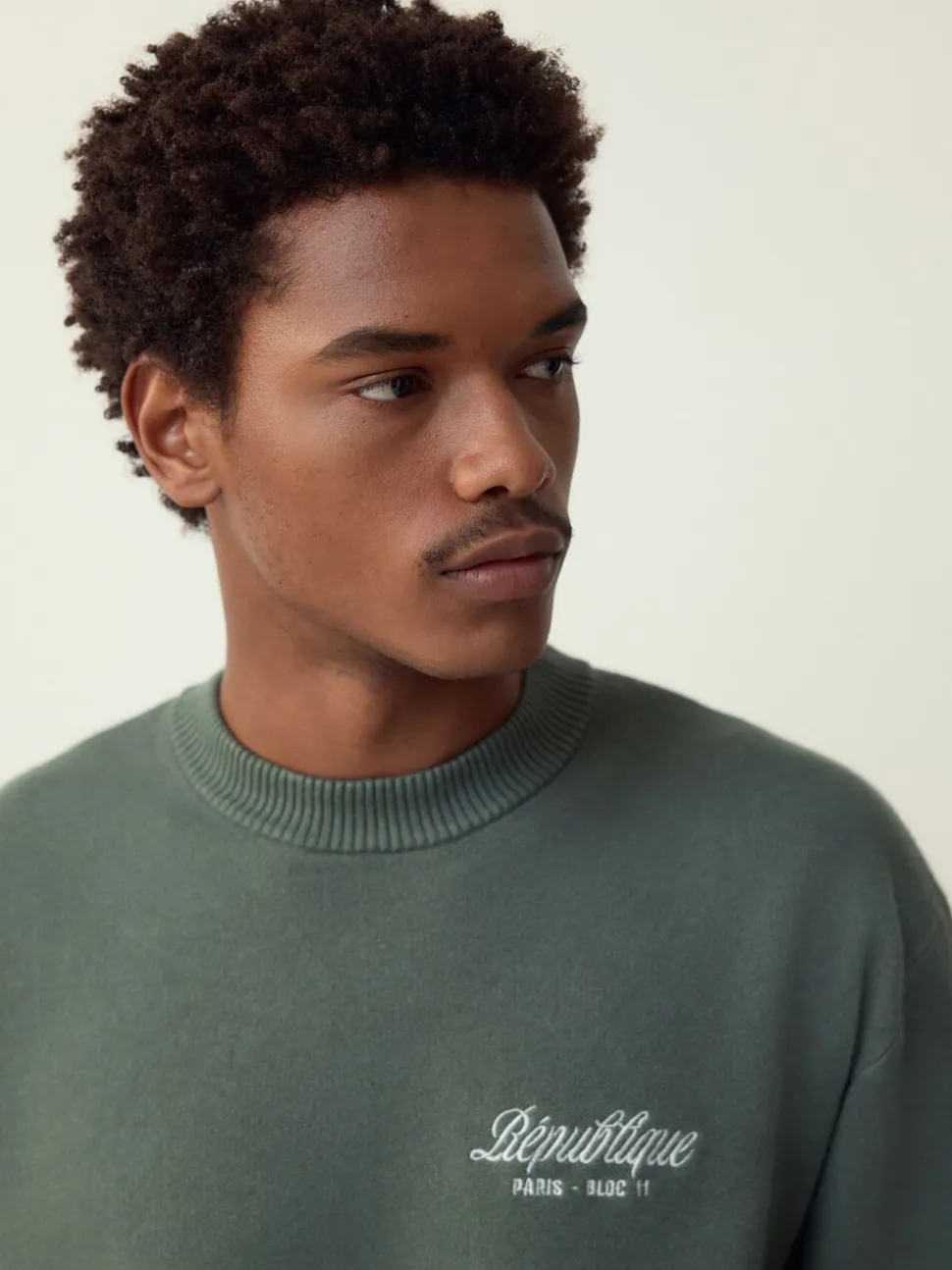 Sage Green N.Premium Relaxed Fit Mid Weight Floral Graphic Crew Neck Jumper