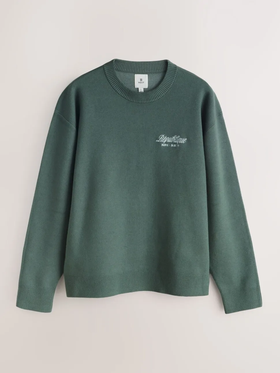 Sage Green N.Premium Relaxed Fit Mid Weight Floral Graphic Crew Neck Jumper