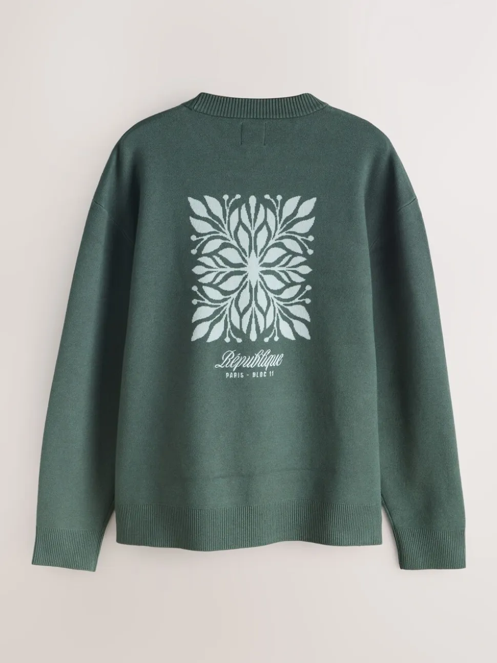 Sage Green N.Premium Relaxed Fit Mid Weight Floral Graphic Crew Neck Jumper