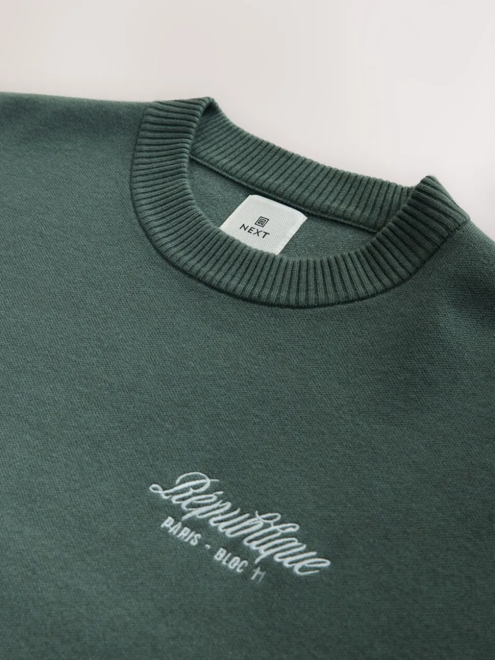Sage Green N.Premium Relaxed Fit Mid Weight Floral Graphic Crew Neck Jumper