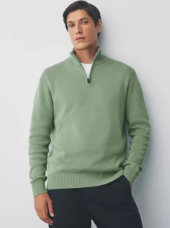 Sage Green Plain N.Premium Regular Fit 100% Cotton Premium Quarter Zip Jumper