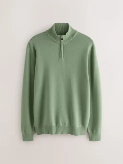 Sage Green Plain N.Premium Regular Fit 100% Cotton Premium Quarter Zip Jumper