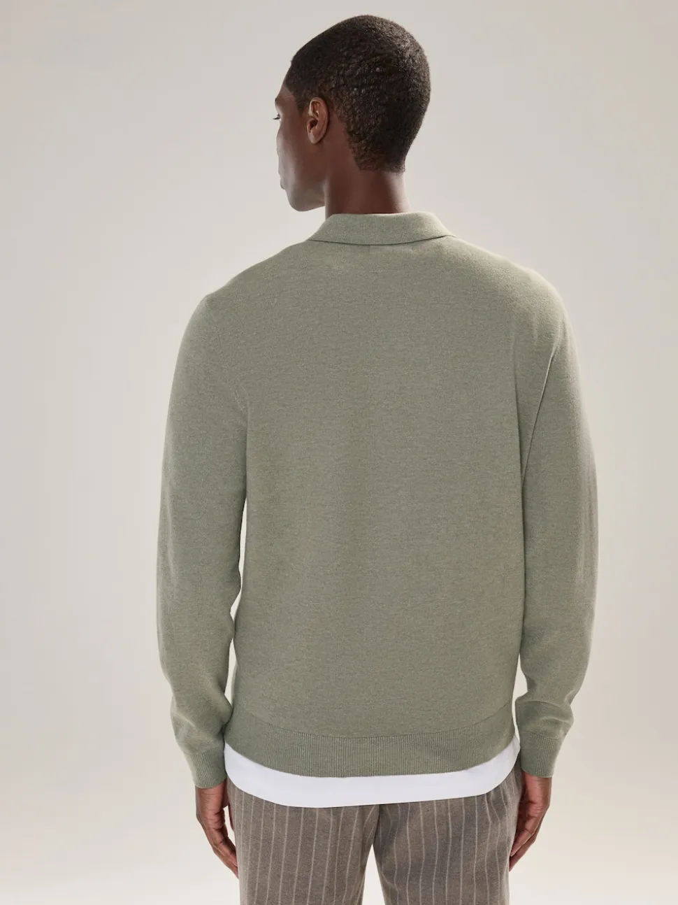 Sage Green Plain Regular Fit Essential Long Sleeve Knitted Polo Shirt