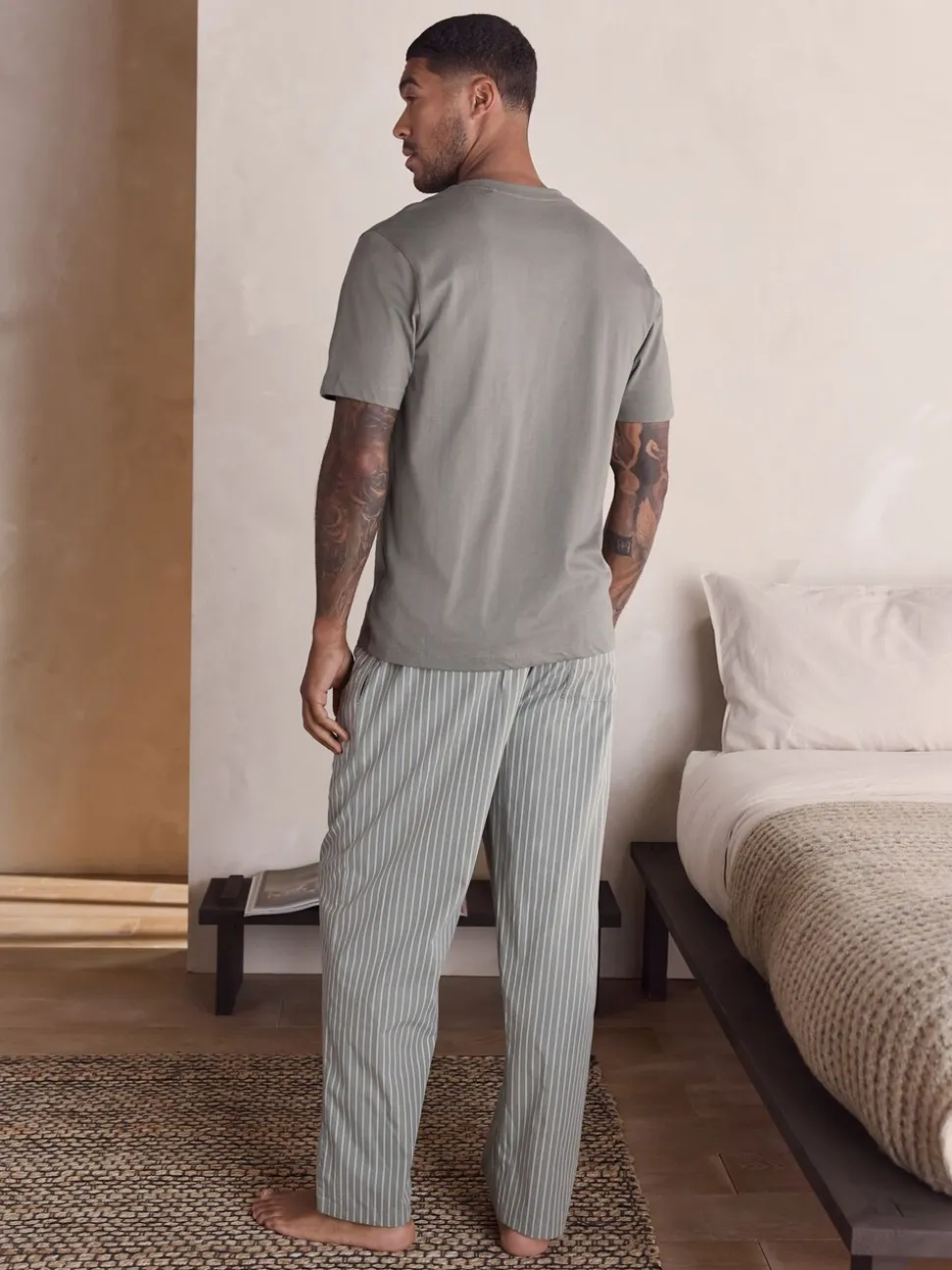 Sage Green Short Sleeve Stripe Woven Pyjamas Set