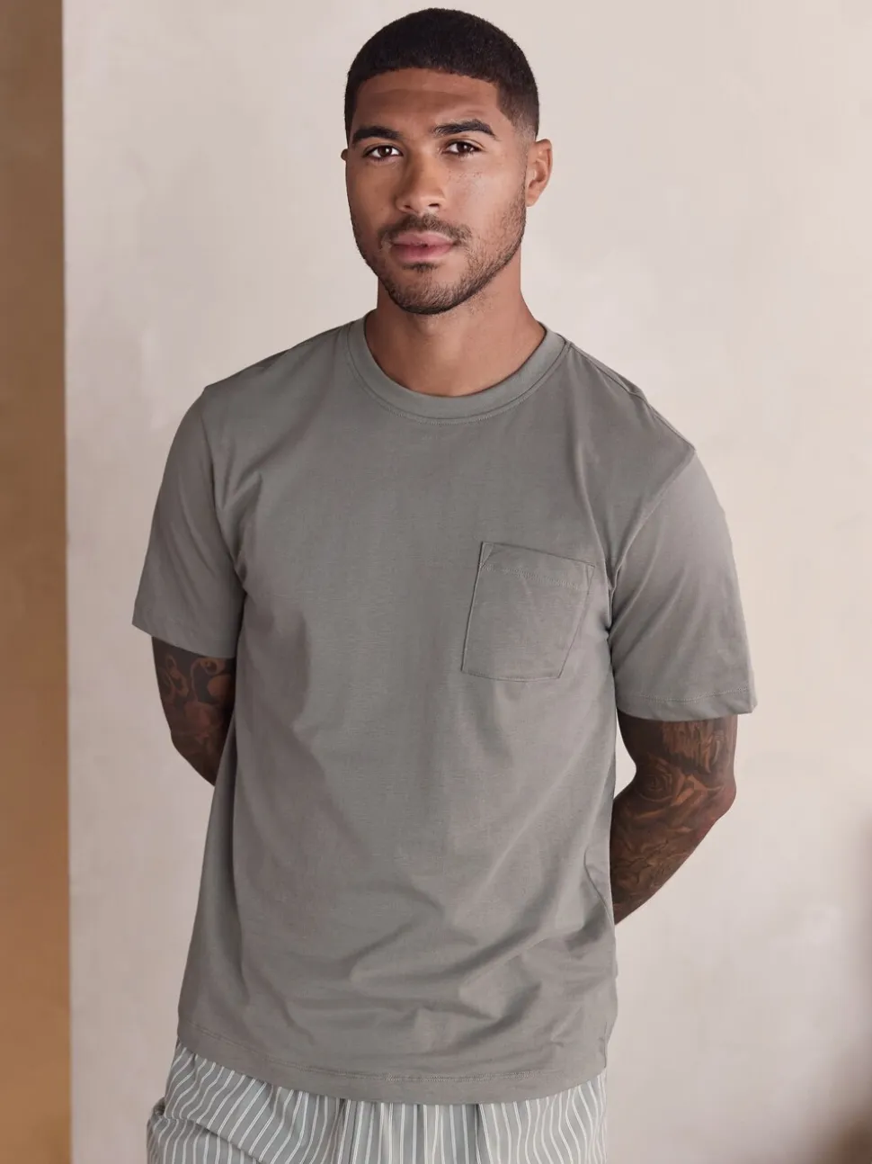 Sage Green Short Sleeve Stripe Woven Pyjamas Set