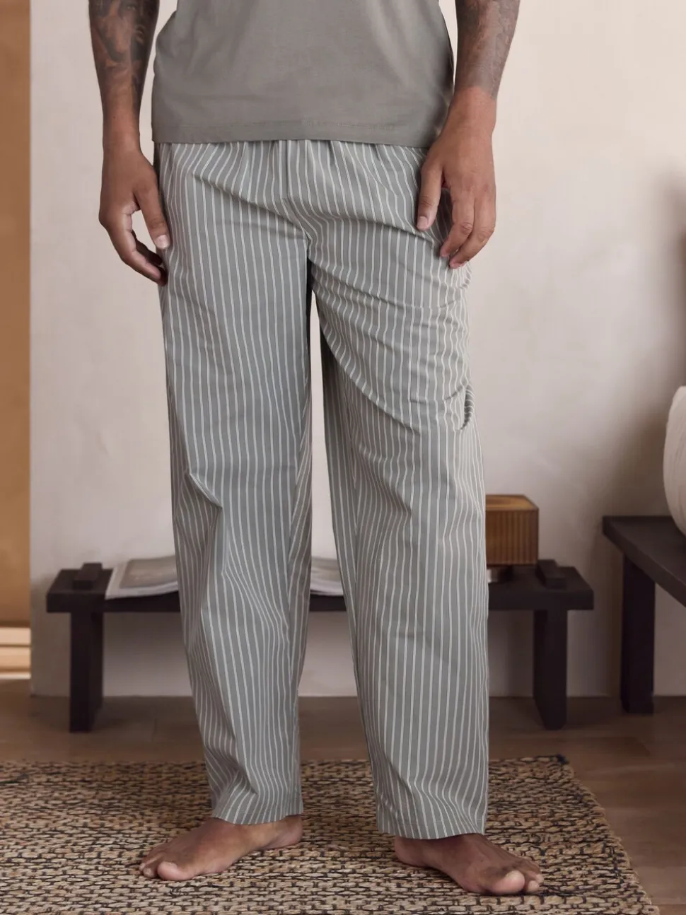 Sage Green Short Sleeve Stripe Woven Pyjamas Set
