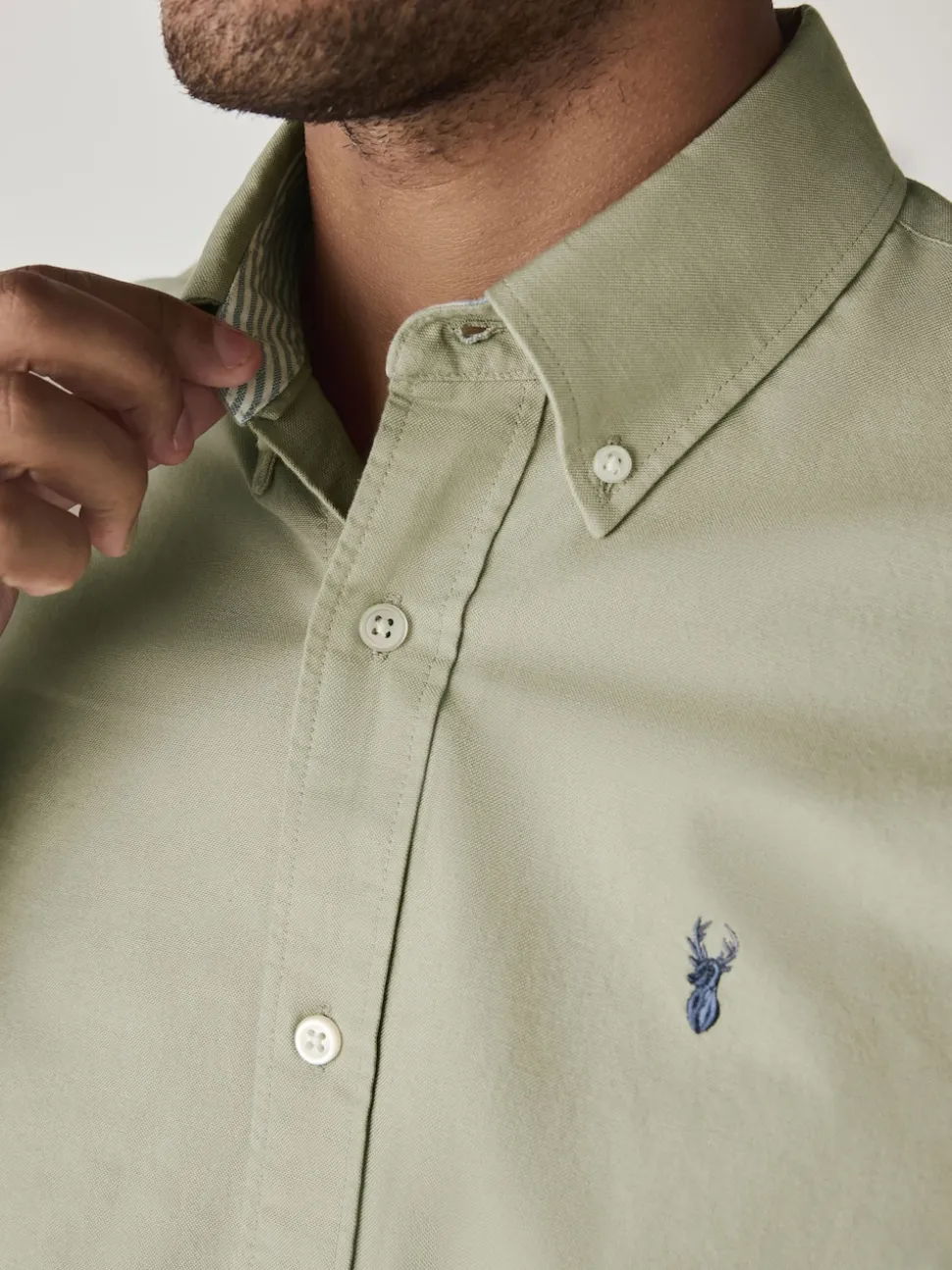Sage Green Slim Fit Long Sleeve Oxford Shirt