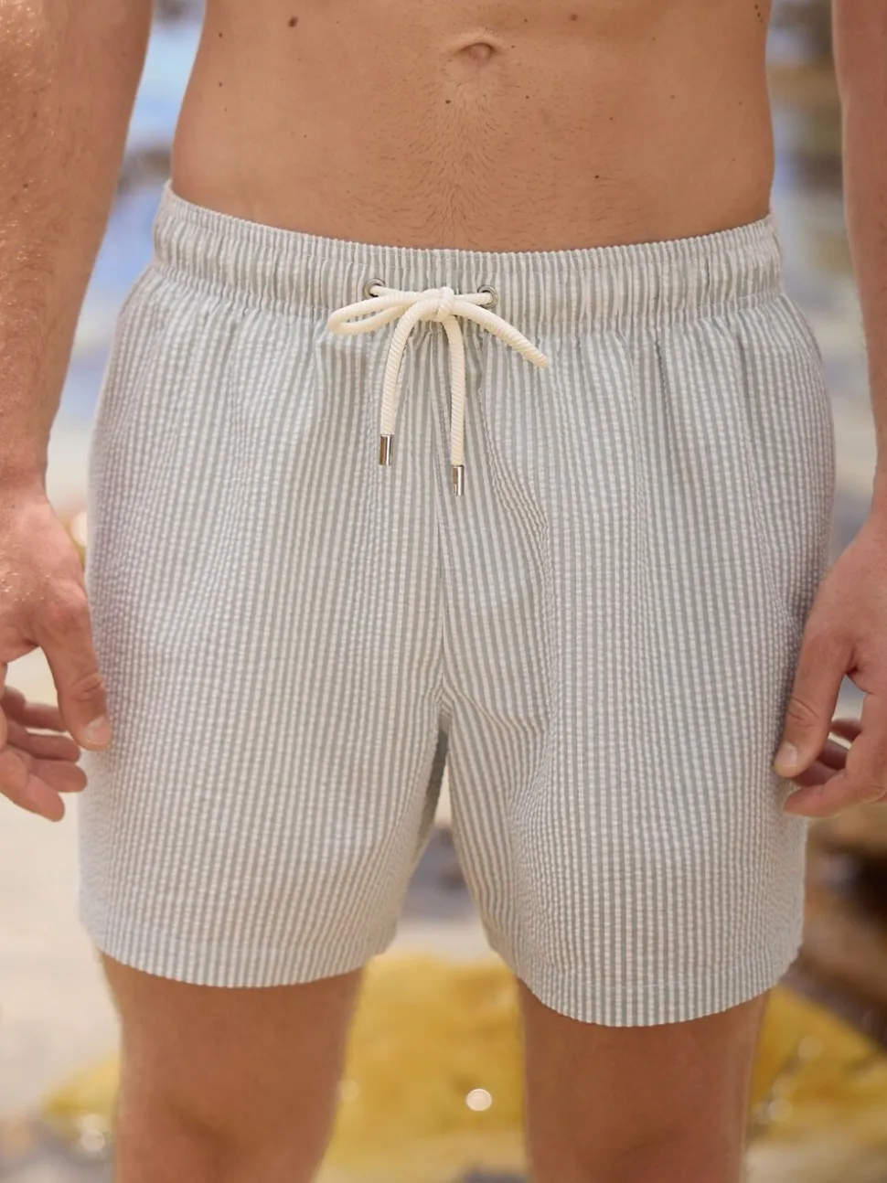 Sage Green Stripe Seersucker Swim Shorts