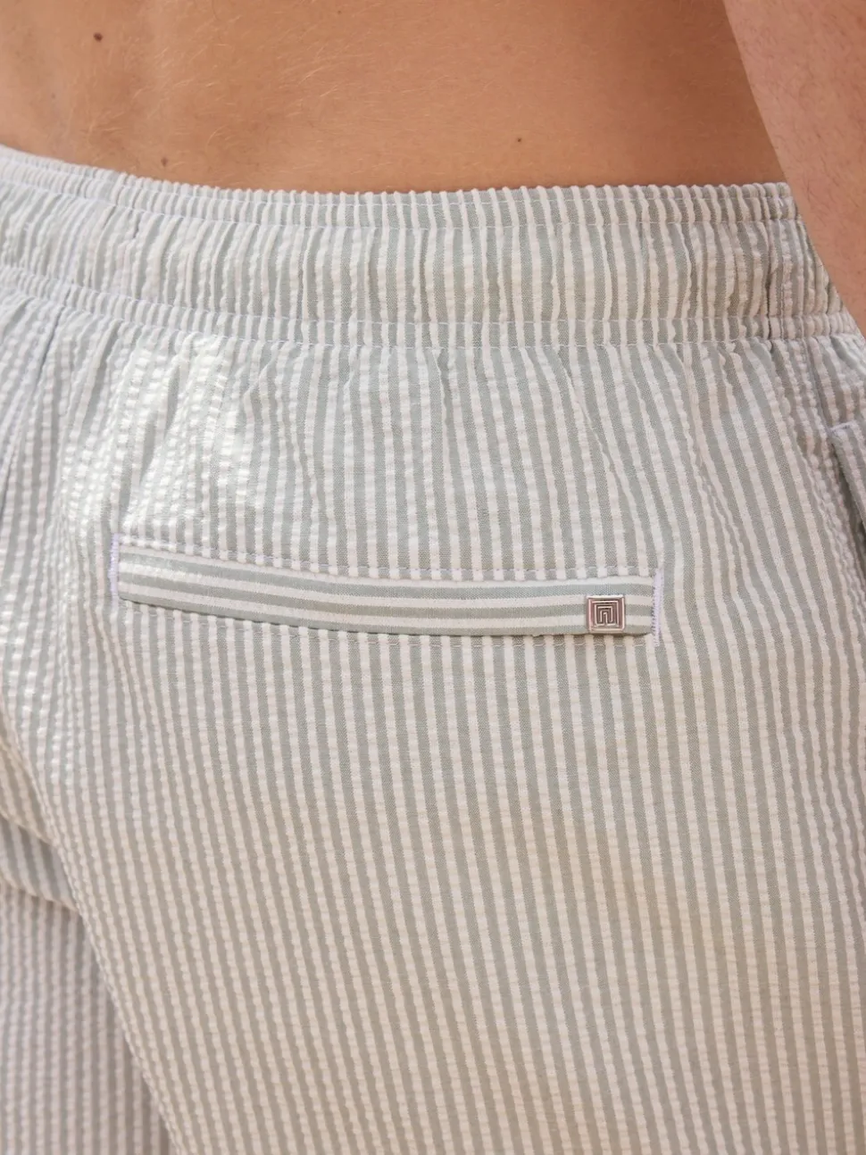 Sage Green Stripe Seersucker Swim Shorts