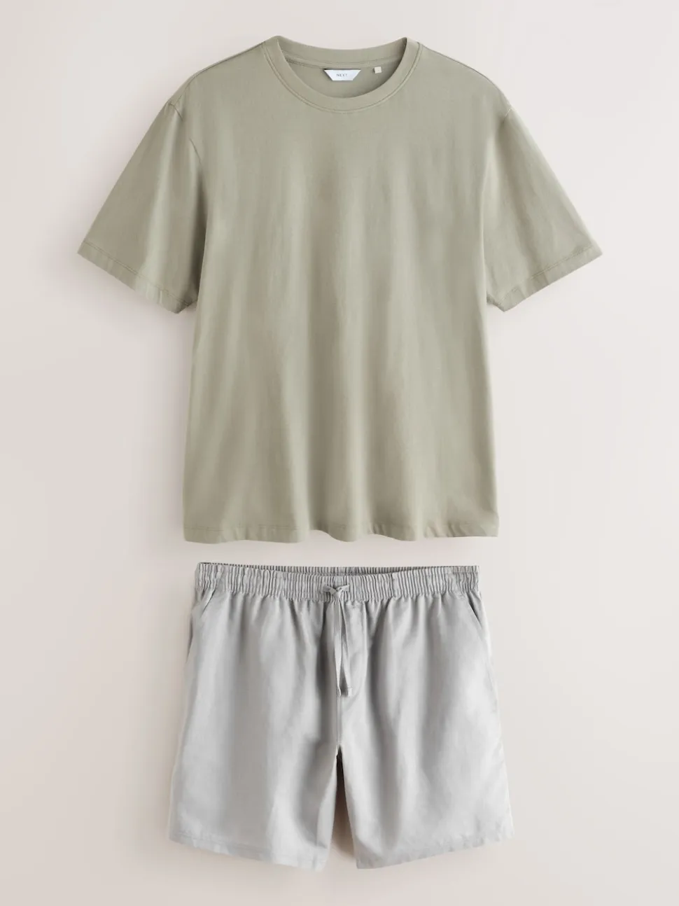 Sage Green/Grey Linen Blend Pyjamas Shorts Set