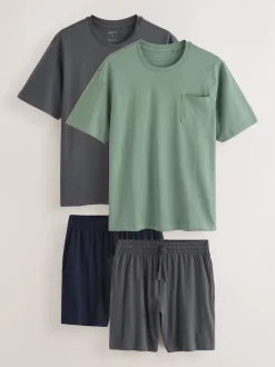 Sage Green/Slate Grey Jersey Short Pyjamas Set 2 Pack