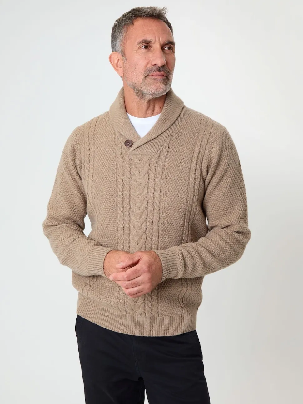 Saltwell Cable Knit Shawl Neck Jumper