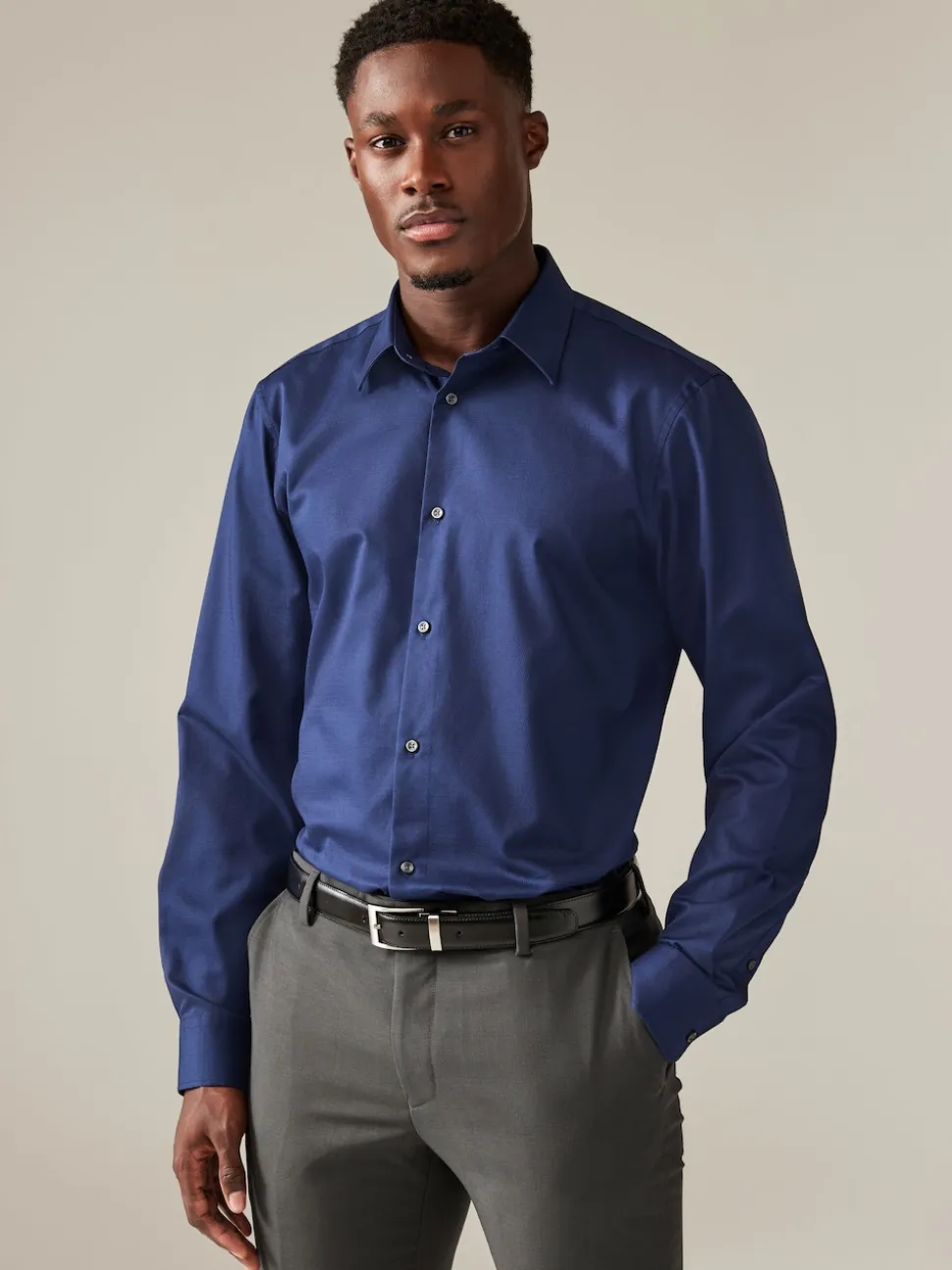 Sapphire Blue Regular Fit Easy Care Textured Single Cuff Smart Shirt