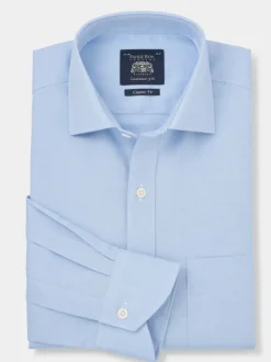 Savile Row Company Blue Classic Fit Texured Cotton Dobby Single Cuff Formal Shirt