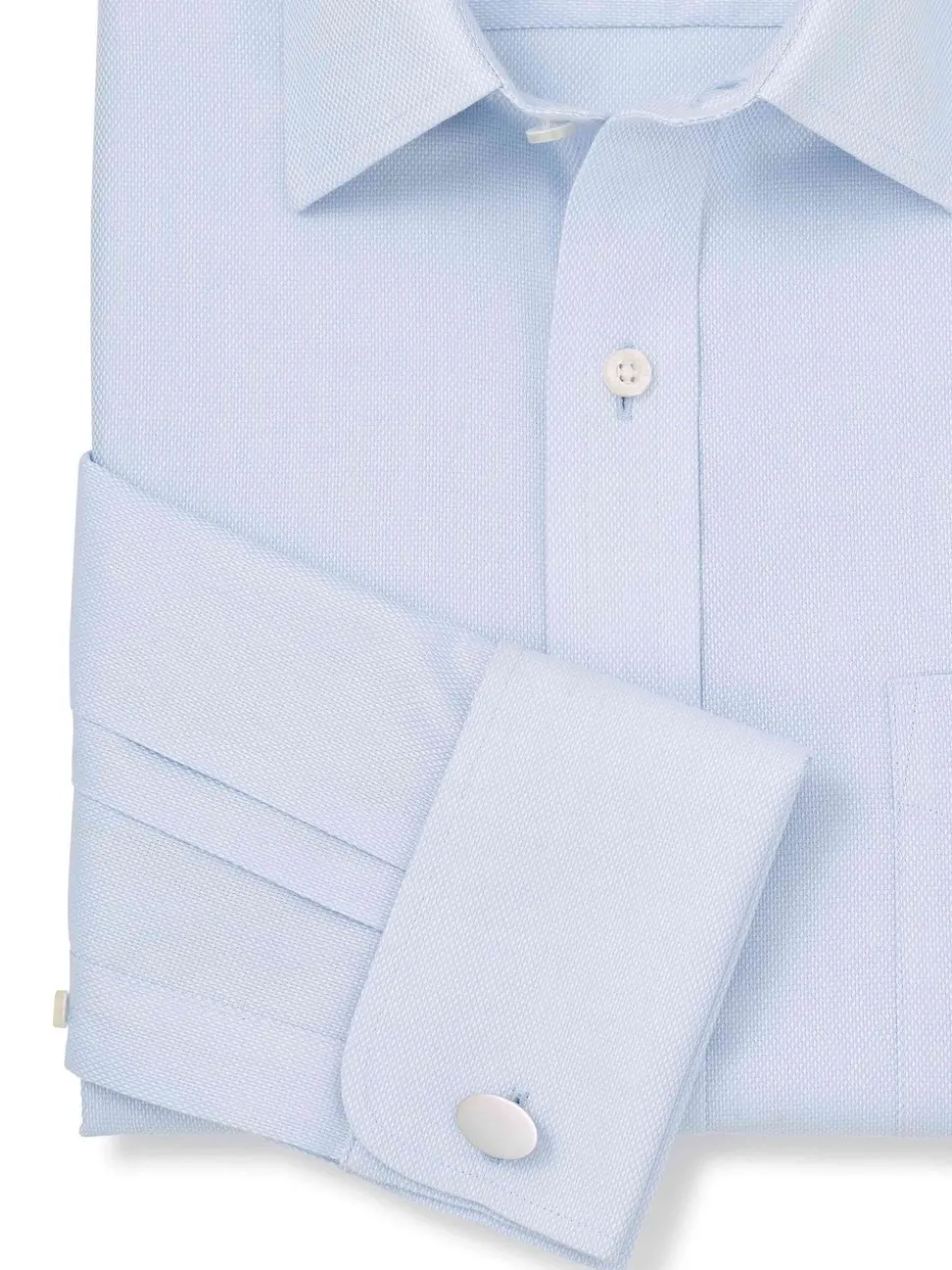 Savile Row Company Blue Classic Fit Cotton Dobby Non-Iron Double Cuff Formal Shirt