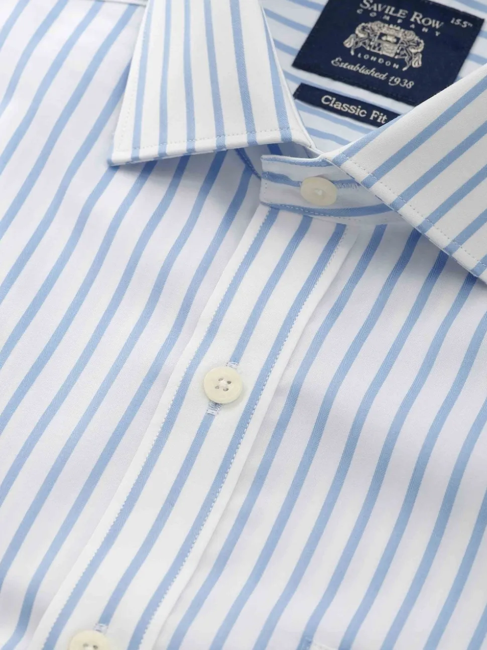 Savile Row Company Blue Classic Fit Striped Cotton Poplin Single Cuff Formal Shirt