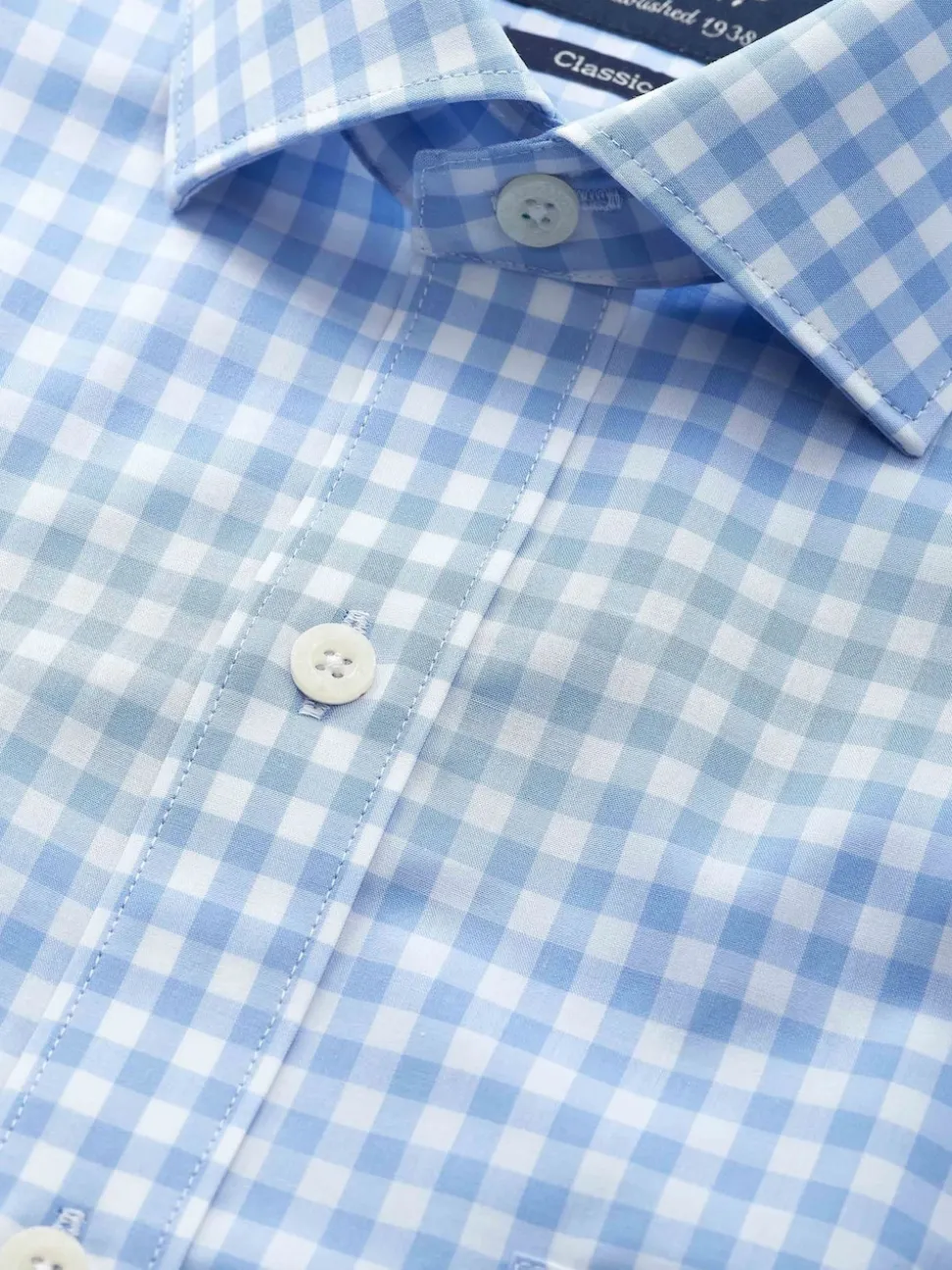 Savile Row Company Blue Classic Fit Gingham Check Cotton Double Cuff Formal Shirt