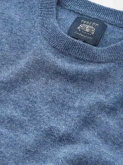 Savile Row Company Blue Merino Wool Cashmere Blend Crew Neck Jumper