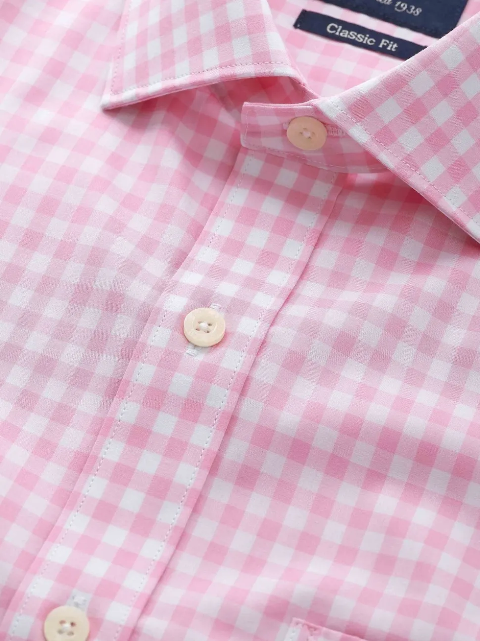 Savile Row Company Pink Classic Fit Gingham Check Cotton Single Cuff Formal Shirt