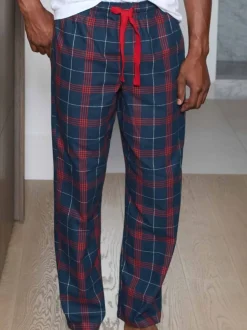 Savile Row Company Red Window Check Brushed Cotton Twill Pyjama Bottoms
