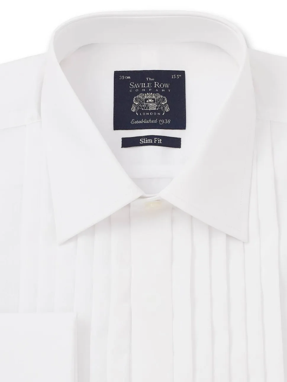 Savile Row Company White Slim Fit Cotton Poplin Pleated Double Cuff Tuxedo Shirt
