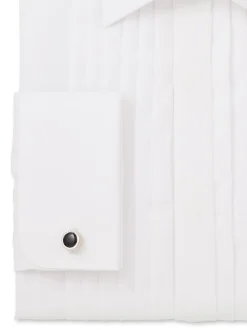 Savile Row Company White Slim Fit Cotton Poplin Pleated Double Cuff Tuxedo Shirt