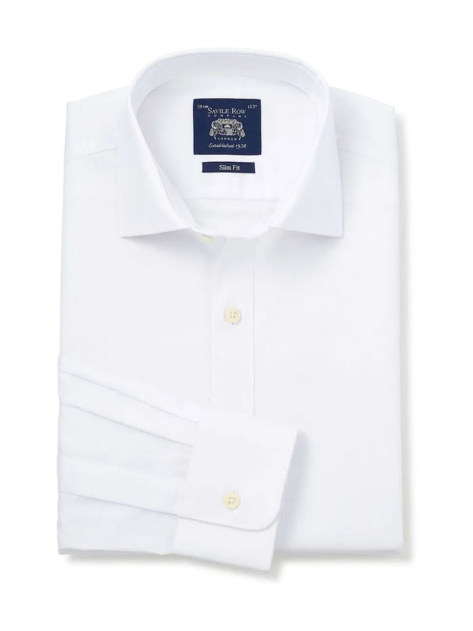 Savile Row Company White Slim Fit Herringbone Cotton Single Cuff Formal Shirt