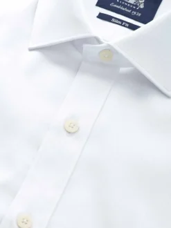Savile Row Company White Slim Fit Herringbone Cotton Single Cuff Formal Shirt